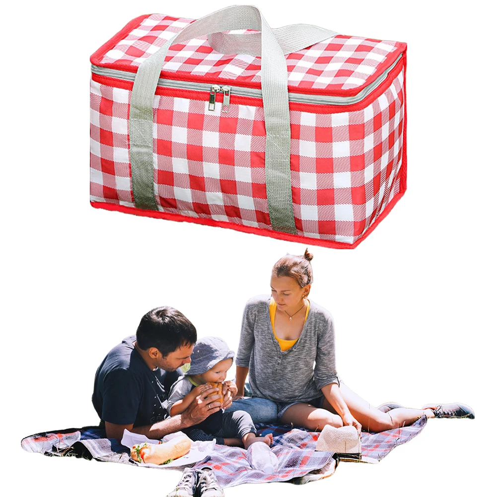 

Клетчатая сумка для пикника, вместительная Портативная сумка для хранения, с защитой от холода, водонепроницаемая, для кемпинга и пикника