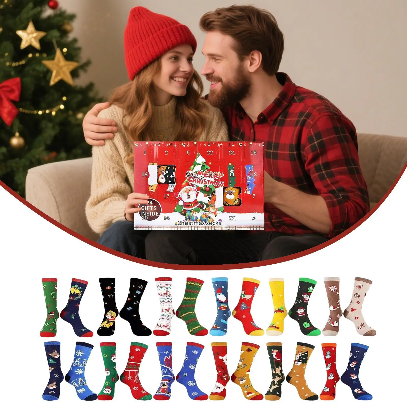Christmas Advent 2025 24 Days Of 12pair Soft Socks Countdown Calendar for women Christmas Home Supplies for Family Teens Grandma