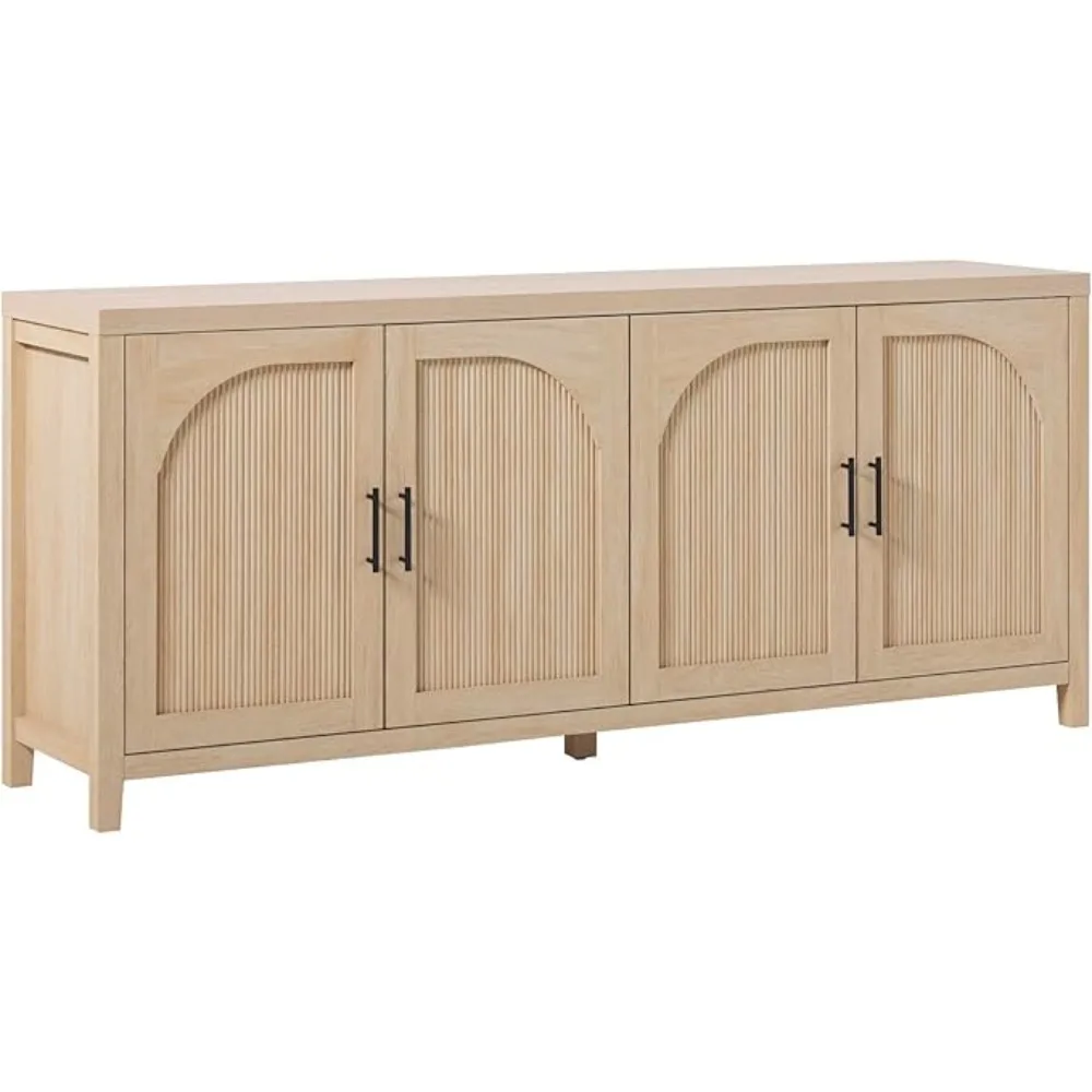 Modern 70" Reeded Sideboard, Credenza with Doors for Dining Room, Media and Game Storage, Buffet Cabinet with Cord Management 2