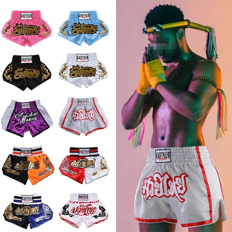 New Boxing MMA Shorts Mens Womens Embroidery Professional Combat Kickboxing Boy Girl Training Trunks Kids Muay Thai Pants
