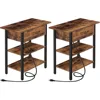 End Tables, Side Table with Charging Station, Flip Top Nightstand with USB Ports and Outlets, Bedside Tables with Shelf Spaces 1