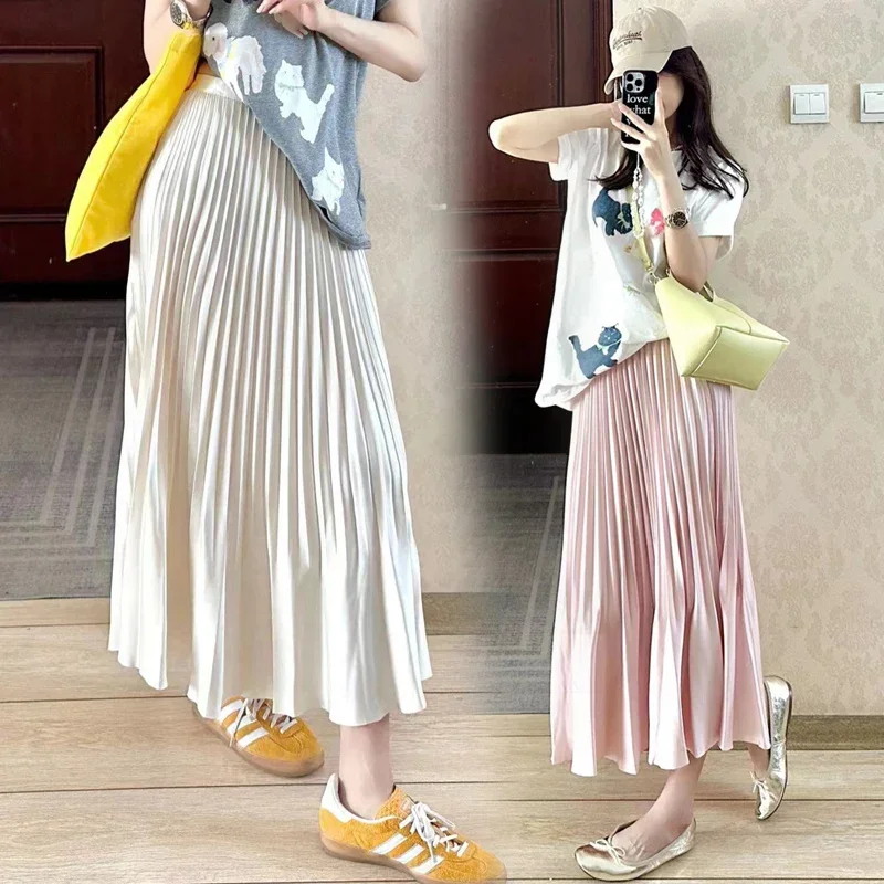 Good Quality Summer Maternity Belly Skirts Adjustable Waist Pregnant Woman Pleated Skirt Long Loose Pregnancy Empired Skirt