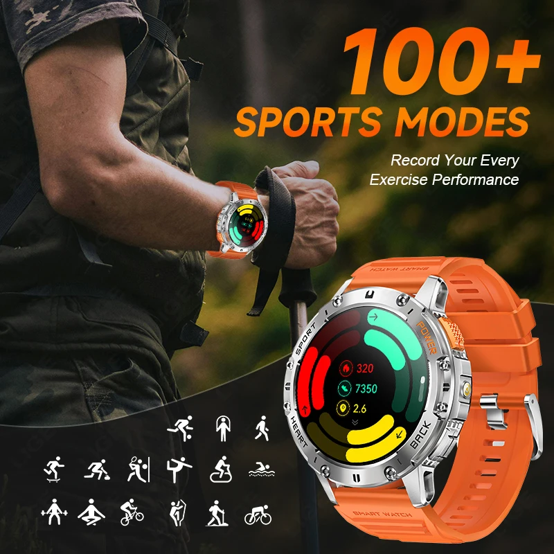 LIGE 530mah Large Battery Ourdoor Smartwatch Men BT Call Sports Fitness Bracelet With Flashlight AMOLED Waterproof Smart Watches
