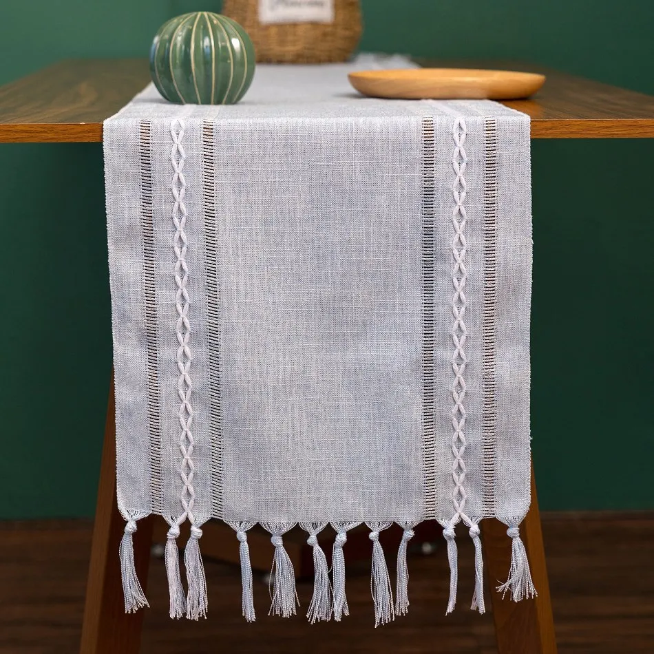 

Pastoral Table Runners Solid Color Coffee Living Room Bedroom Table with Tassel Cabinet Dinning Table Decoration Home Decor