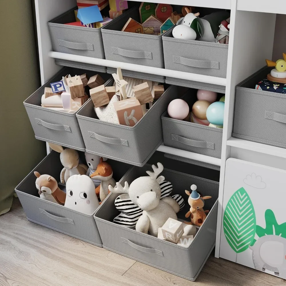 Toy Storage Organizer, Toys Bookshelf with 10 Fabric Bins and Movable Toy Chest, Toys Storage Cabinet for Playroom, Nursery 5
