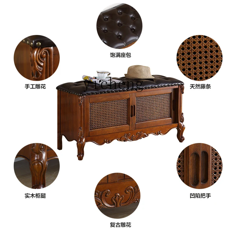 

XC Wood Shoe Changing Stool Type Small Shoe Cabinet Home Doorway Can Sit Long Stool Soft Bag Cushion European Style Footstool
