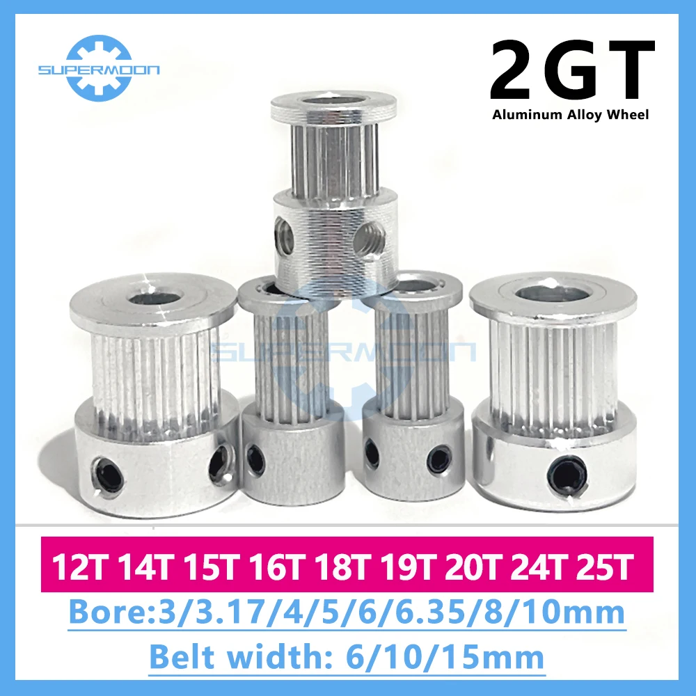 Timing Belt Pulley 2GT Pulley 14T 15T 16T 17T 18T 20Teeth GT2 Timing Belt Pulley Bore 3/3.17/4/5/6/6.35/8mm Belt Width 6/10/15mm Synchronous