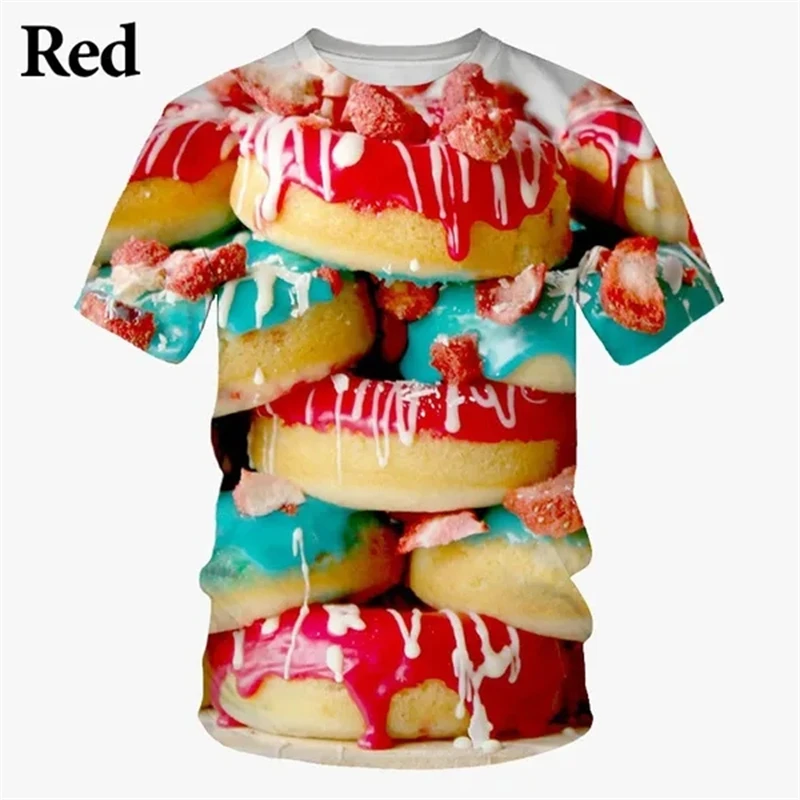 

Funny Food Donuts Graphic T Shirt for Men Clothing 3D Print France Cookie T-shirt Casual Women Oversized Tee Shirts y2k Kid Tops