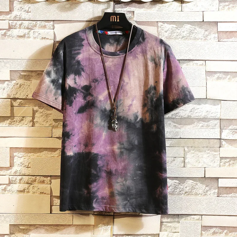 

TPJB Summer Men's T shirts New Tie-dye Fashion Men T shirt Japanese Trend Male Short-sleeved Round Neck Oversized T-shirts