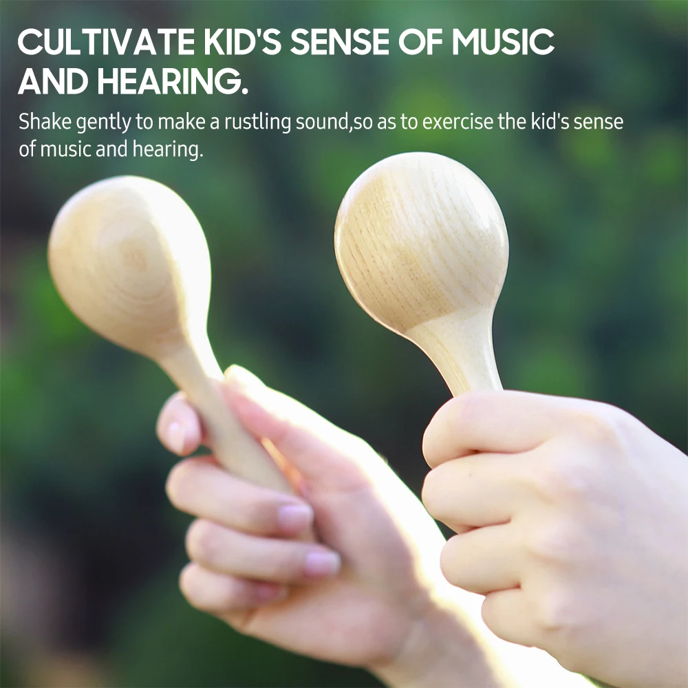 1 Pair Wooden Maracas Sand Hammer Rumba Shakers Rattles Sand Hammer Percussion Instrument Musical Toy for Kid Children Games wooden sand hammer musical rattles