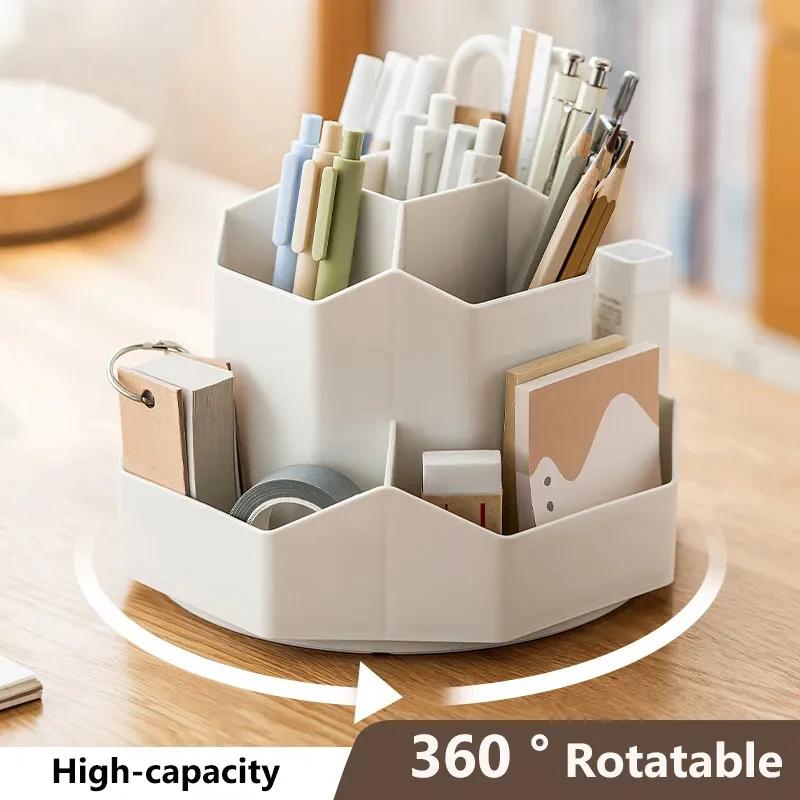 Desktop Stationery Organizer 9 Slots Rotatable Pencil Stand 360 Degree Rotating Cute Pencil Cup Pot for Home Office School
