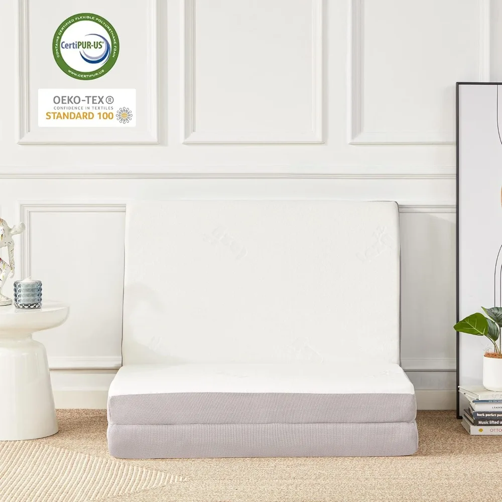Folding mattress, 4-inch memory sponge triple fold mattress with breathable and washable bamboo fiber fabric cover 5