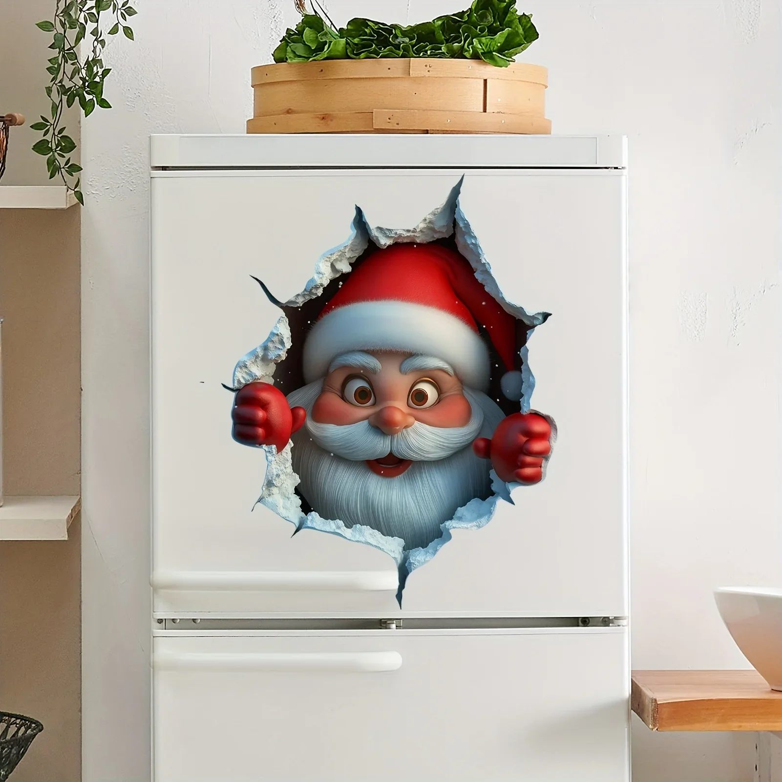 3D Pop-Up Santa Claus Wall Decal -Removable Christmas Sticker with Breaking Wall Effect for Home Decor, Damage-Free Installation