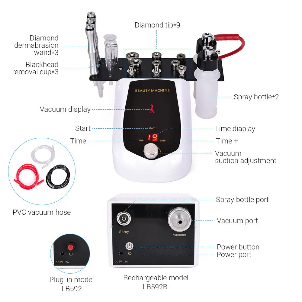 Portable 3 in 1 Diamond Microdermabrasion Facial Machine For Blackhead Remover Vacuum Exfoliation Face Peeling Skin Tools