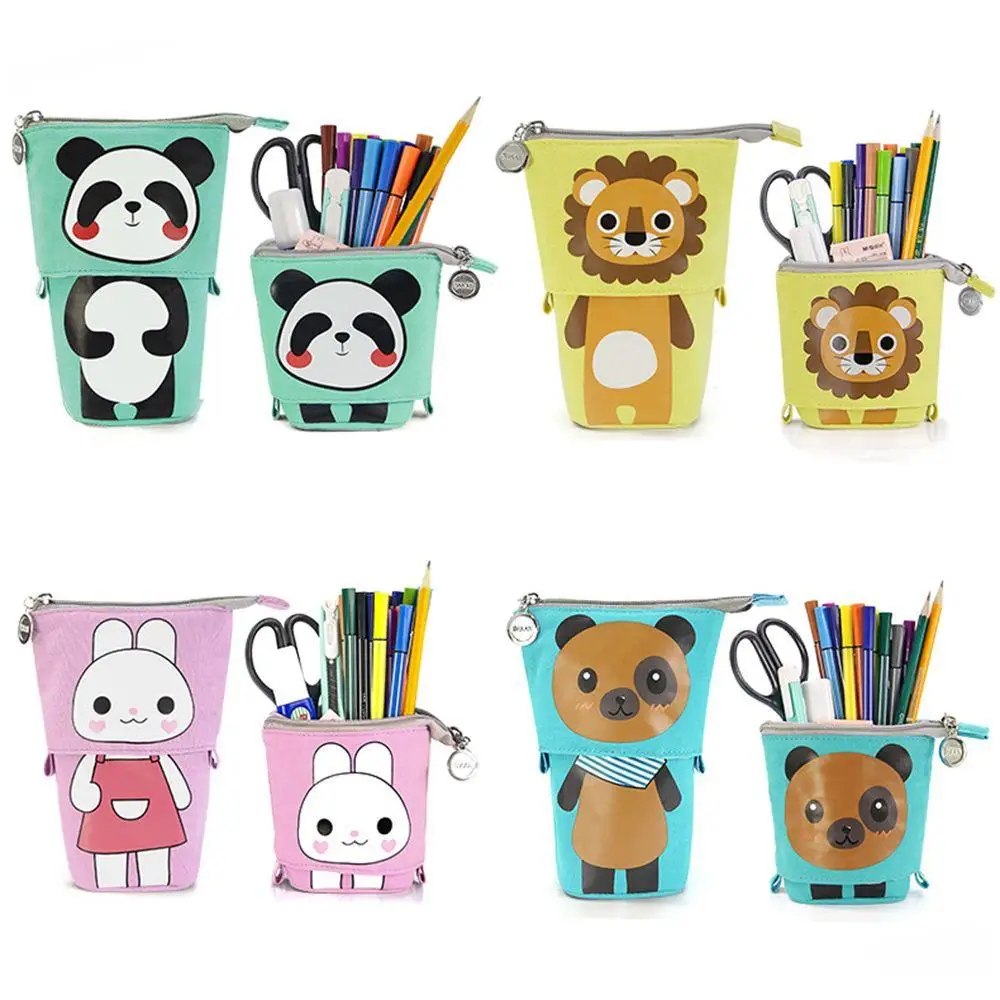 

Canvas Stationery Box Pen Pencil Bag Case Cartoon Cute Cat Bear Sheep Canvas Fold Standing Holder Stationery Organizer Kids Gift