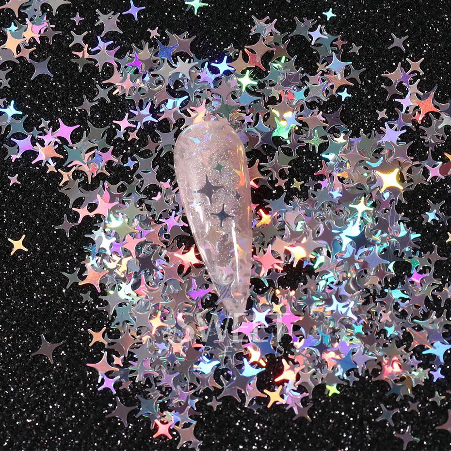 Holographic Star Four-pointed Star Nail Paillettes Sparkly Laser Design Sequin Charm Glitter Flake Shinning Manicure Decor Slice 4