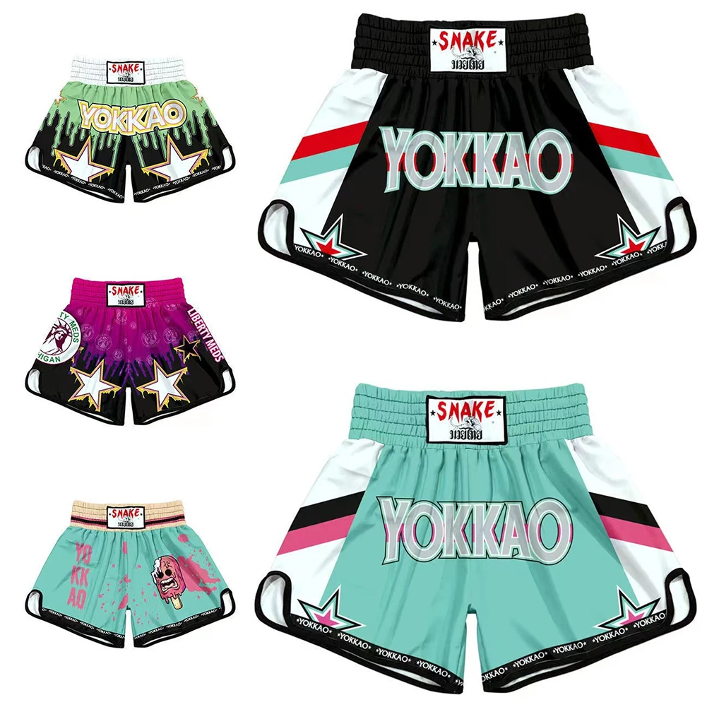 Muay Thai Pants Breathable loose Printing Kickboxing Fight Grappling Short MMA Boxing Shorts Clothing Sanda Fight Grappling