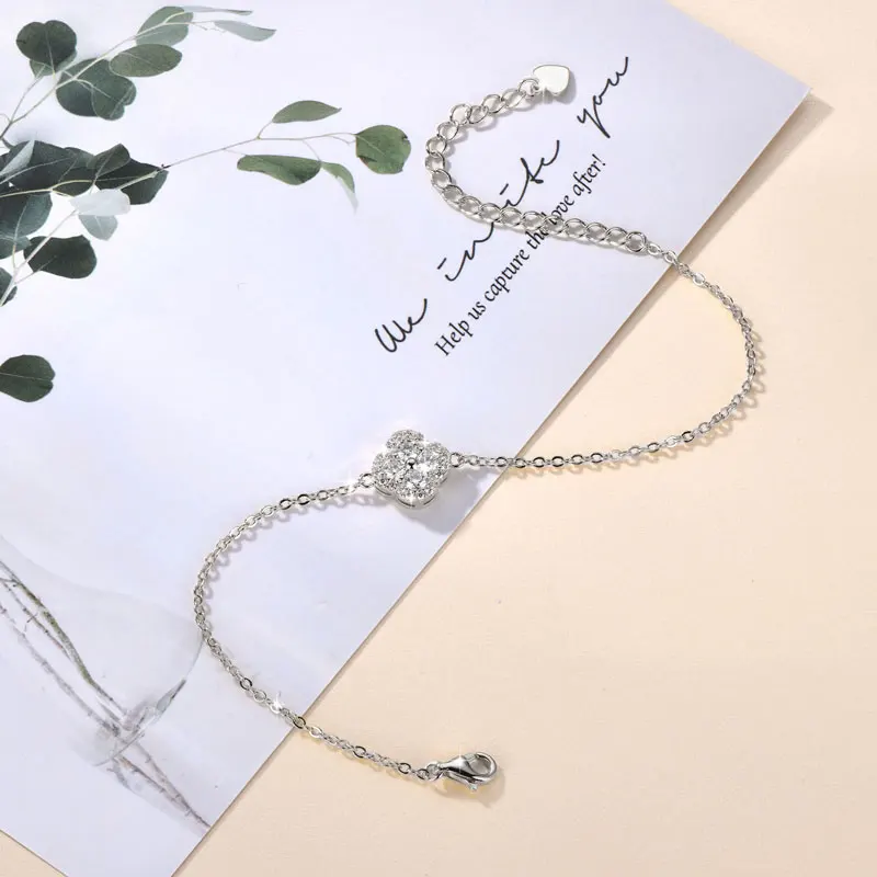 OXTAO Lucky Moissanite Blumenarmband D VVS1 Lab Imitation Diamond Four-Leaf Flower Chain Armband Damenschmuck 14KGold gefüllt – Detail 9