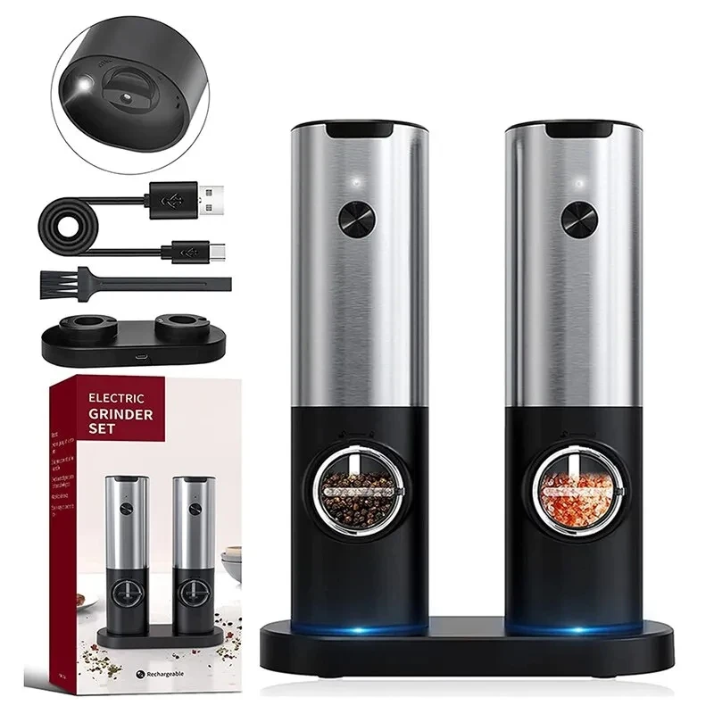 Electric Automatic Salt and Pepper Grinder Set Rechargeable USB