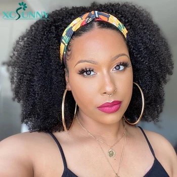 Afro Kinky Curly Headband Wig Human Hair Remy Burmese Full Machine Made Wig For Women No Glue No Gel 1