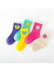 Children's Four - Season Smiley Face Socks - Assorted Styles, 5 Pairs - 9 - 12Y (MULTI)