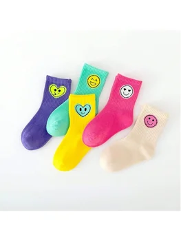 5 Pairs Kids Smiley Face Socks – Four-Season Sport Mid-Calf Socks 1