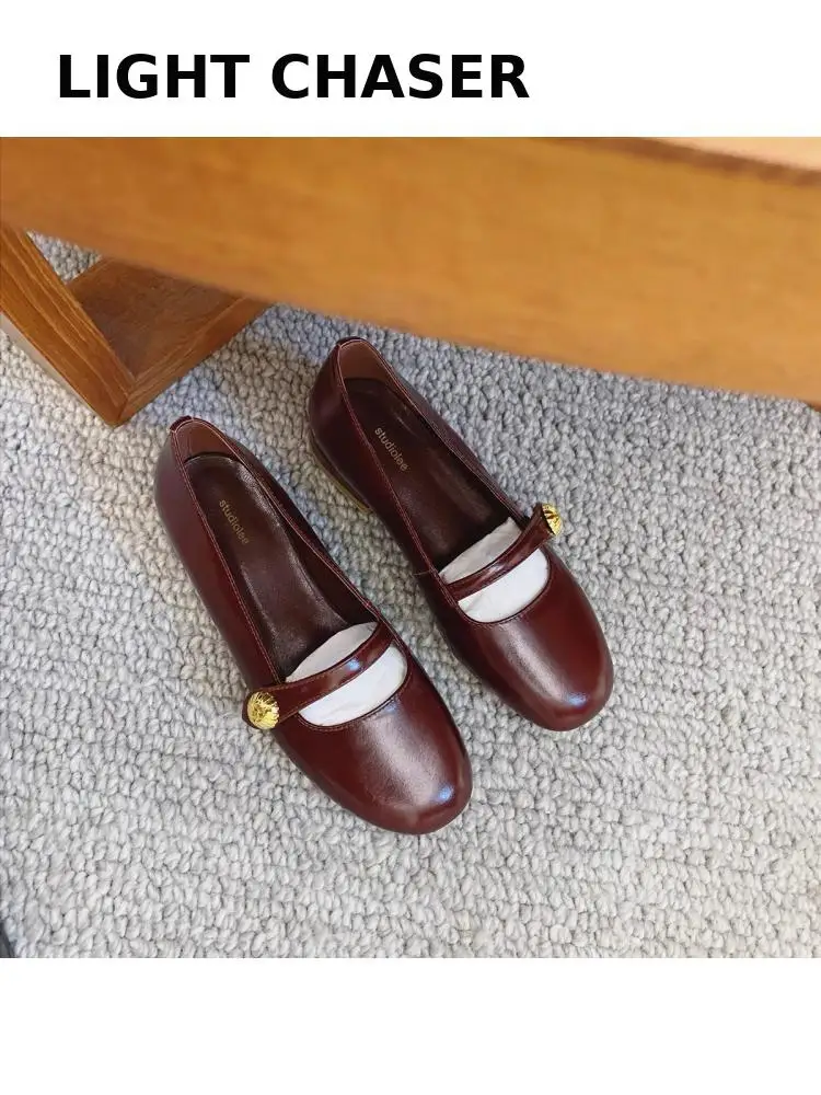 

Spring Summer Women's Single Shoes Thick-soled Retro Leather Shoes Women's Low-heeled Shallow Mouth Thick-heeled Mary Jane Shoes