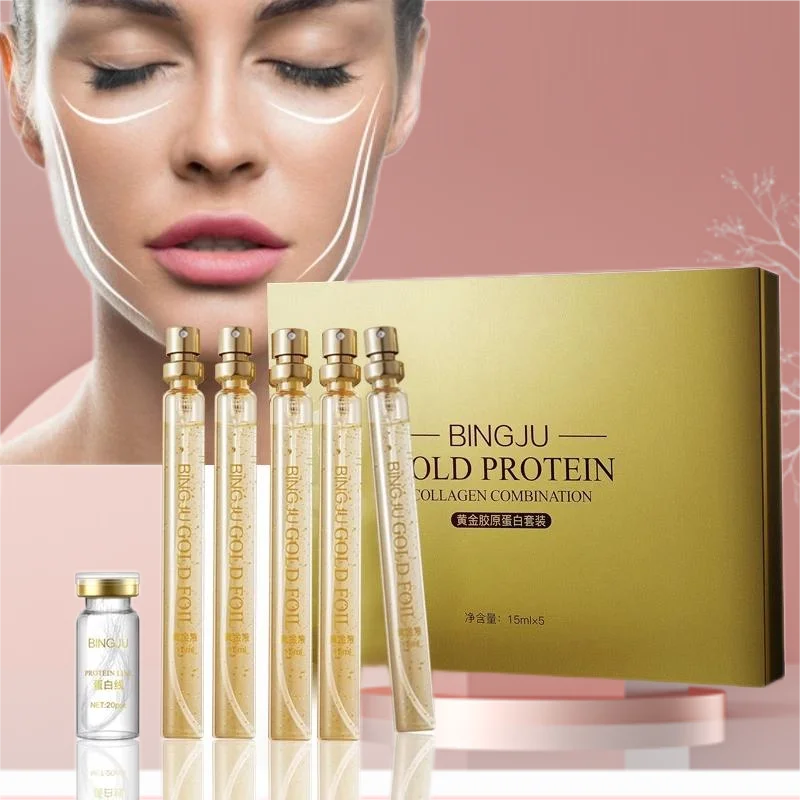 24K Gold Protein Thread Fades Fine Lines Anti-Aging Firming Moisturizing Whiten Face Serum Skin Care Face Filler Korean Cosmetic collagen silk thread golden protein line carving anti aging serum fade fine lines moisturizing lifting and firming skin care set