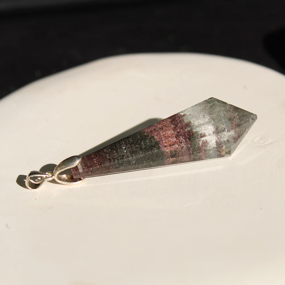 Hand Carved Natural Beautiful Garden Ghost Phantom Quartz Gemstone Crystal Healing Pendulum Pendant For Gift 6