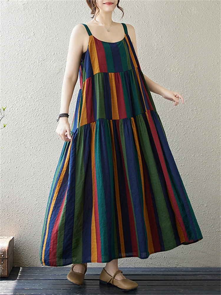 Cotton Sleeveless Vintage Camisole Dress Women 2025 Summer Casual Loose Long Beach Dresses Femme Robe Vestidos Elegant Clothing