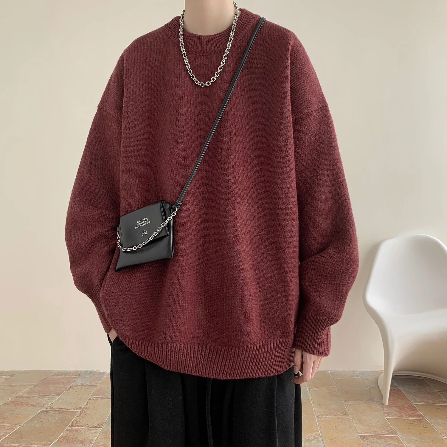 2023 Men Autumn Oversized Japan Harajuku Sweater Vintage Knitted Men Hip Hop Warm Round Neck Sweater Men Cloting New Pullover