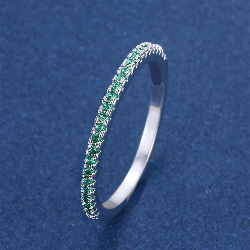 Green Zircon Small Round Stone Wedding Band Stackable Rings For Women Vintage Silver Color Engagement Promise Minimalist Jewelry