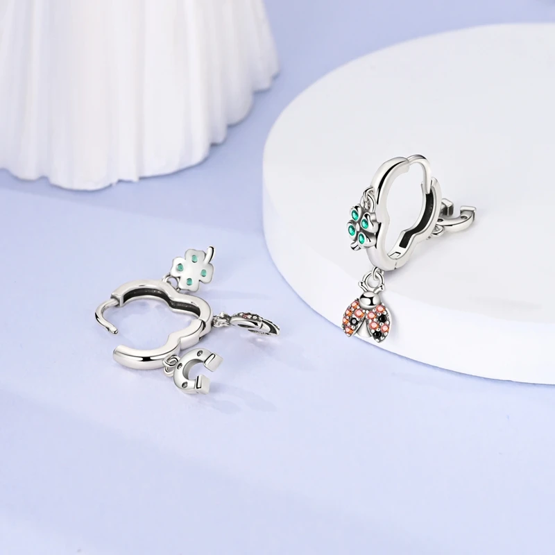 S438c5a9b65cd46a3a0a43ccfab825c967 Original 925 Sterling Silver Green Clover Ladybug Earrings Women Zircon Ear Studs Hoop Earring Anniversary Jewelry Gift Mallzona