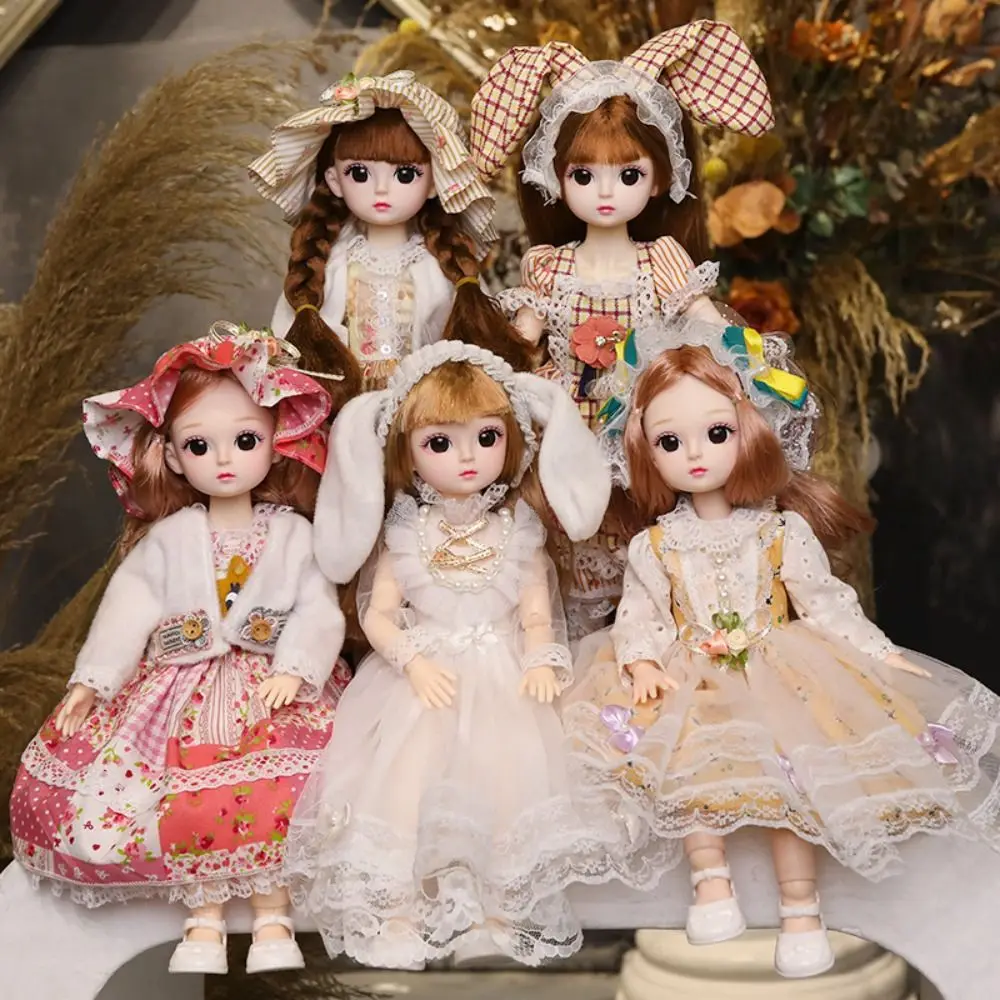 30CM Cute Movable Joint Doll Girl Dress Up Toys Cute Safety Baby Doll Babies Toddler Beautiful 3D Makeup Doll Princess Toy Gift
