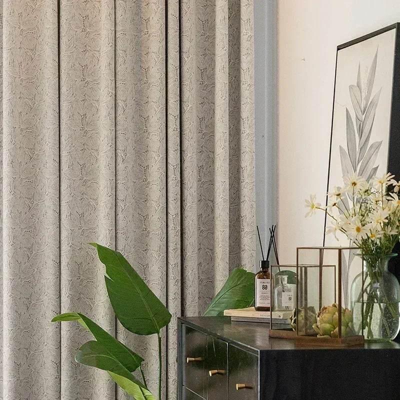 Blackout Lace Curtains for Living Room Bedroom Japanese Simple Style Biparting Open