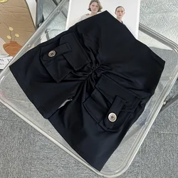 Nude High Waist Peach Butt Quick-Dry Yoga & Gym Shorts with Pocket - M (Black)