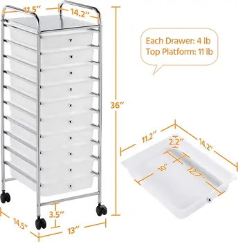 Rolling Cart Organizer Trolley with 10 Storage Drawers 5