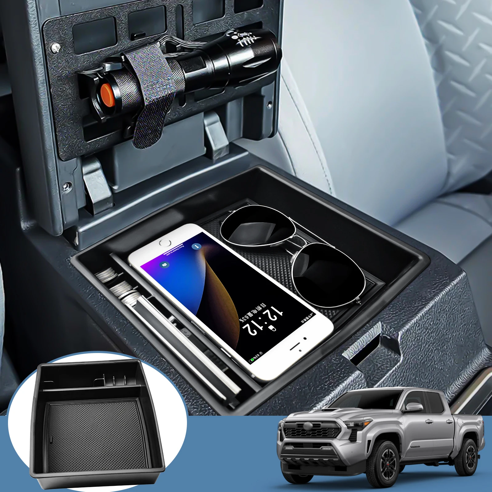 

Center Console Tray for 2024 Tacoma Toyota Armrest Storage Organizer Car Storage ABS Secondary Box Accessories Insert Car Box