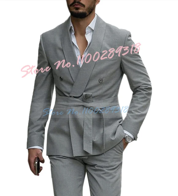 New Arrival Men Suits With Belt Shawl Lapel Wedding Prom Terno Masculino Slim Fit Groom Blazer Costume Homme 2 PCS(Jacket+Pants)