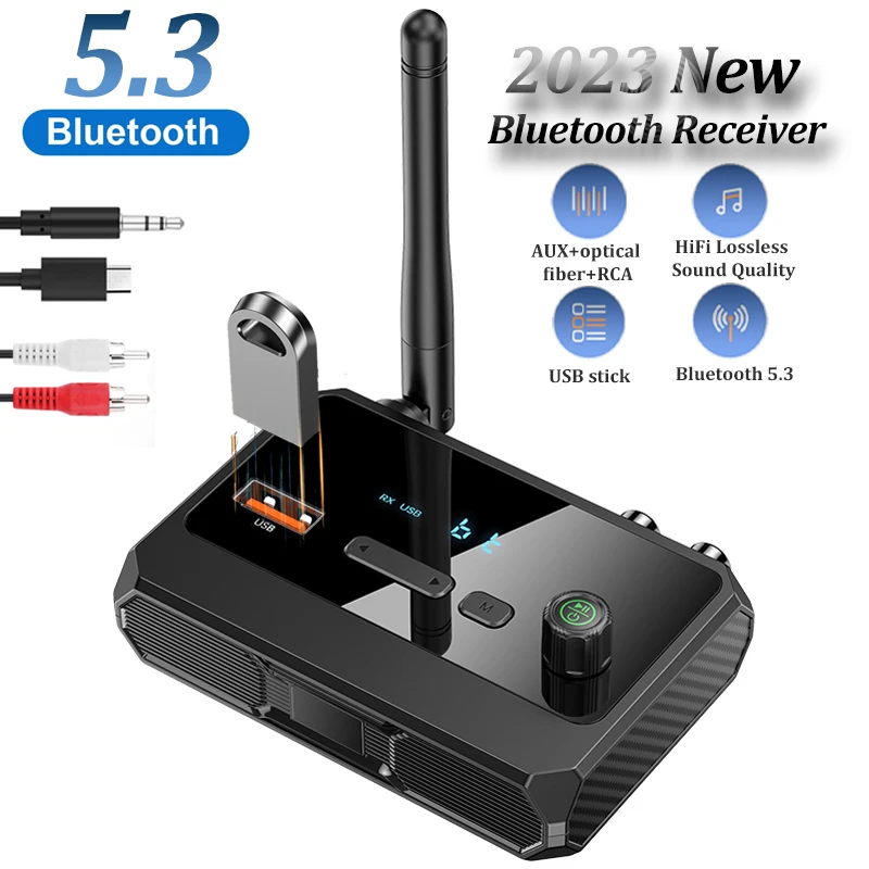 

Новый беспроводной аудиоприемник Bluetooth 5,3, Поддержка U-диска, аудио адаптер с AUX 3,5 мм RCA оптический разъем для автомобиля, ТВ, ПК, колонок