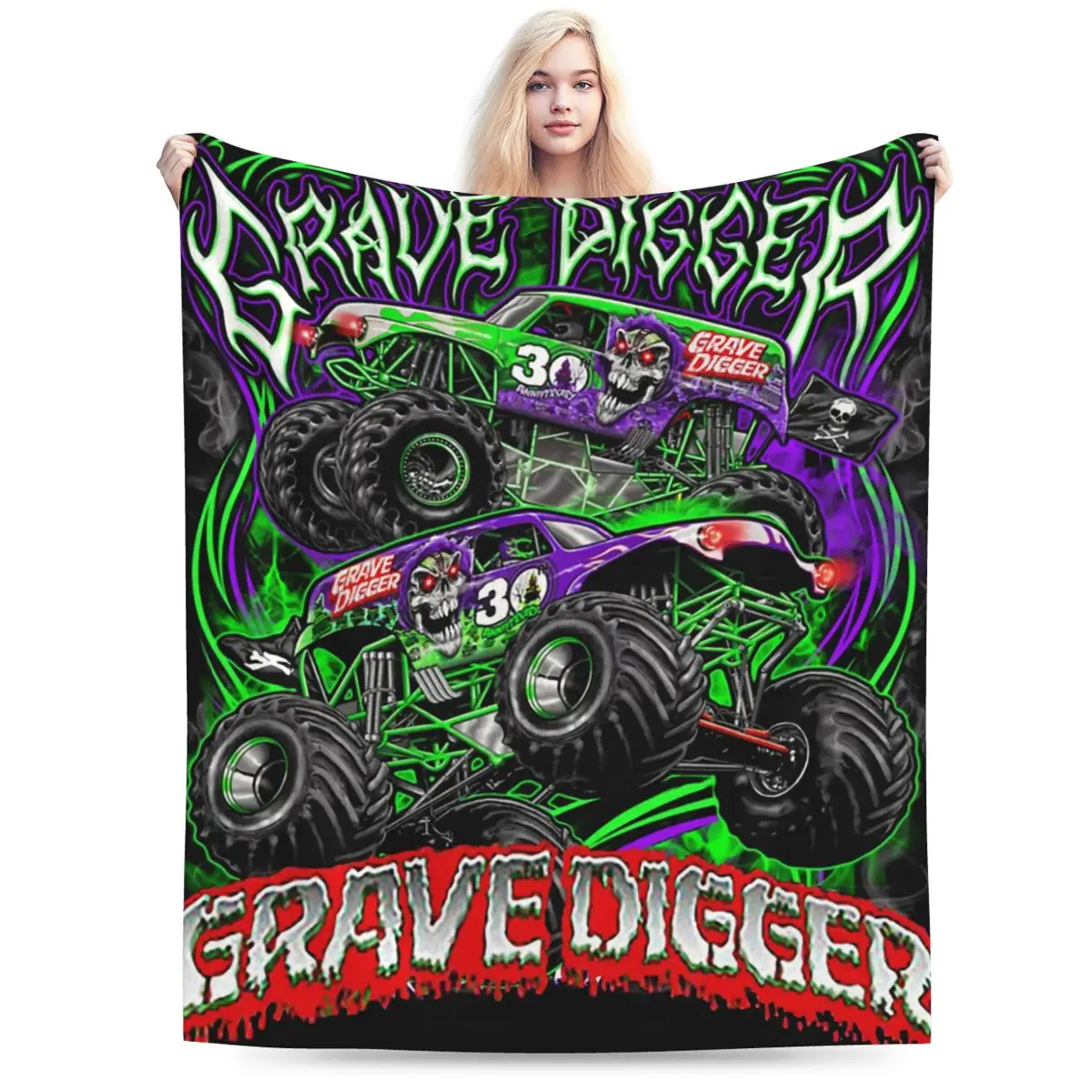 Monster Jam Grave Digger Monster Truck Art Fans Una Coperta In Micro Pile Ultra-Morbida