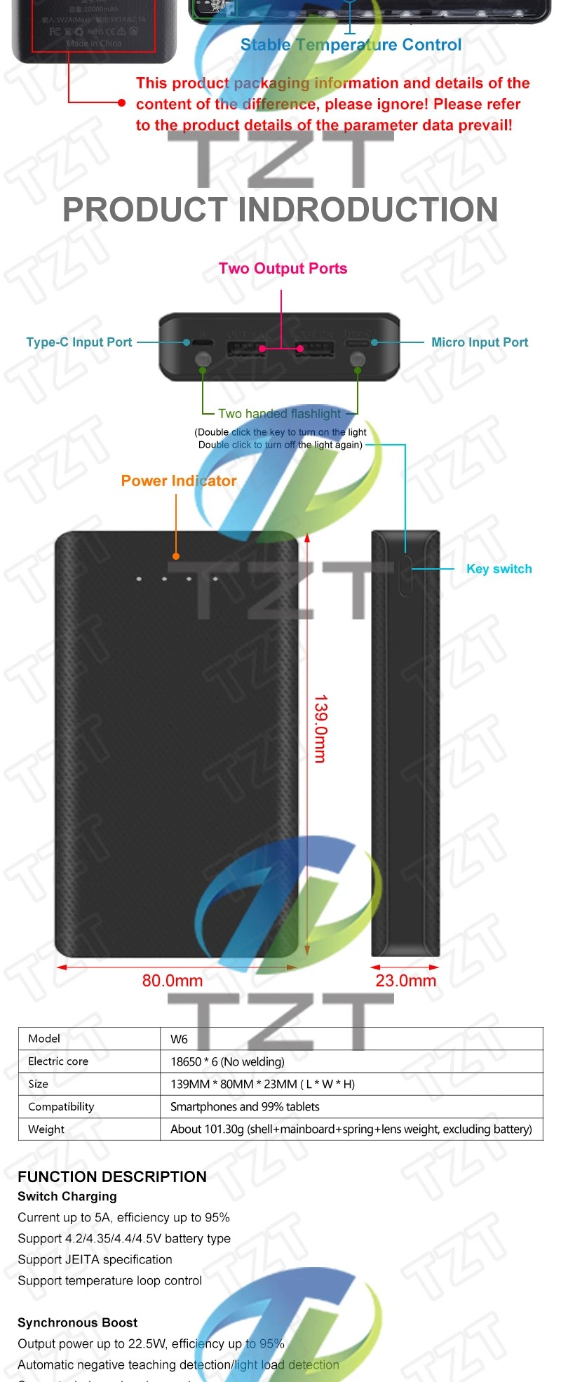 QC4.0 QC3.0 Dual USB Micro/Type-C USB 6*18650 Powerbank Batteriegehäuse 5V 4.5A 22.5W 20000mAh Handy-Ladegerät DIY Gehäuse – Detail 2