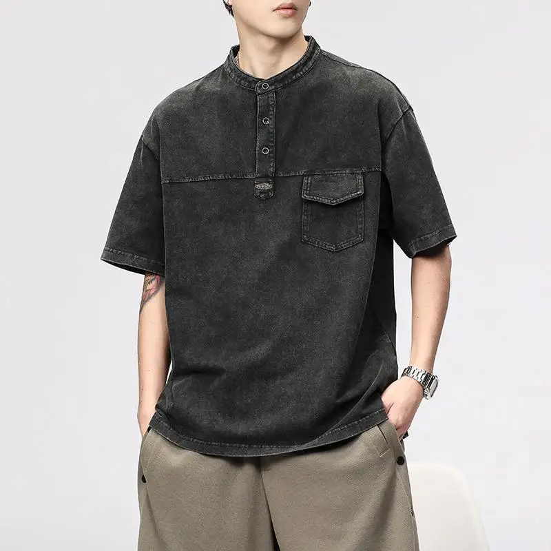 

American retro trend suede short-sleeved T-shirt loose casual men's summer boys' T-shirt trend t shirts for men men clothing top