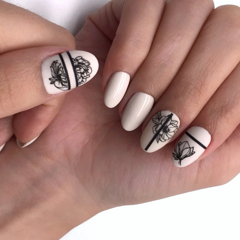 12patterns Black Flower Slider Nail Sticker Flower Water Transfer Decals Nail Art Tattoo Summer Salon Tips Accessories
