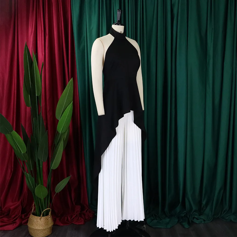 2024 new fashion casual women's suit halter top pleated wide-leg pants two-piece set