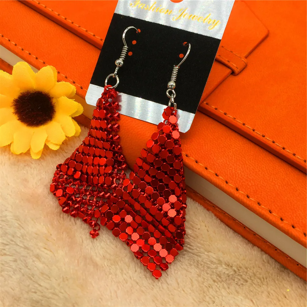 Drop Earrings Dangle Earrings Pendant Earrings Crystal Tassel Earrings Geometric Earrings Fashion Metal Sequins Earring Exaggerated Geometry Tassel Earring Shine Square Mesh Dangling Pendant Earrings Sexy Jewelry