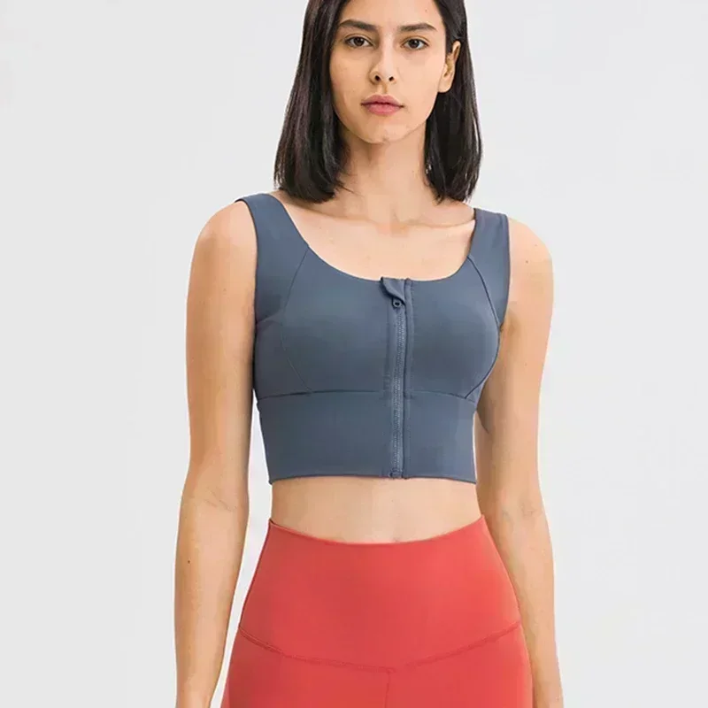 Lemon Front Zipper Full Coverage Running Workout Gym Bras Women Shockproof Naked Feel Fitness Training Sports Bra Crop Tops Vest 2