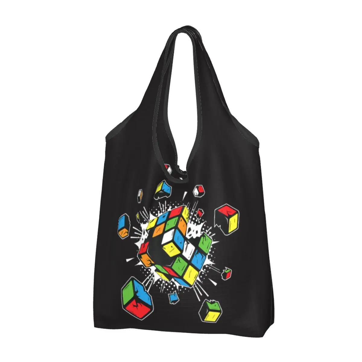 

Recycling Exploding Rubix Rubiks Rubics Cube Shopping Bag Women Tote Bag Portable Math Lovers Groceries Shopper Bags