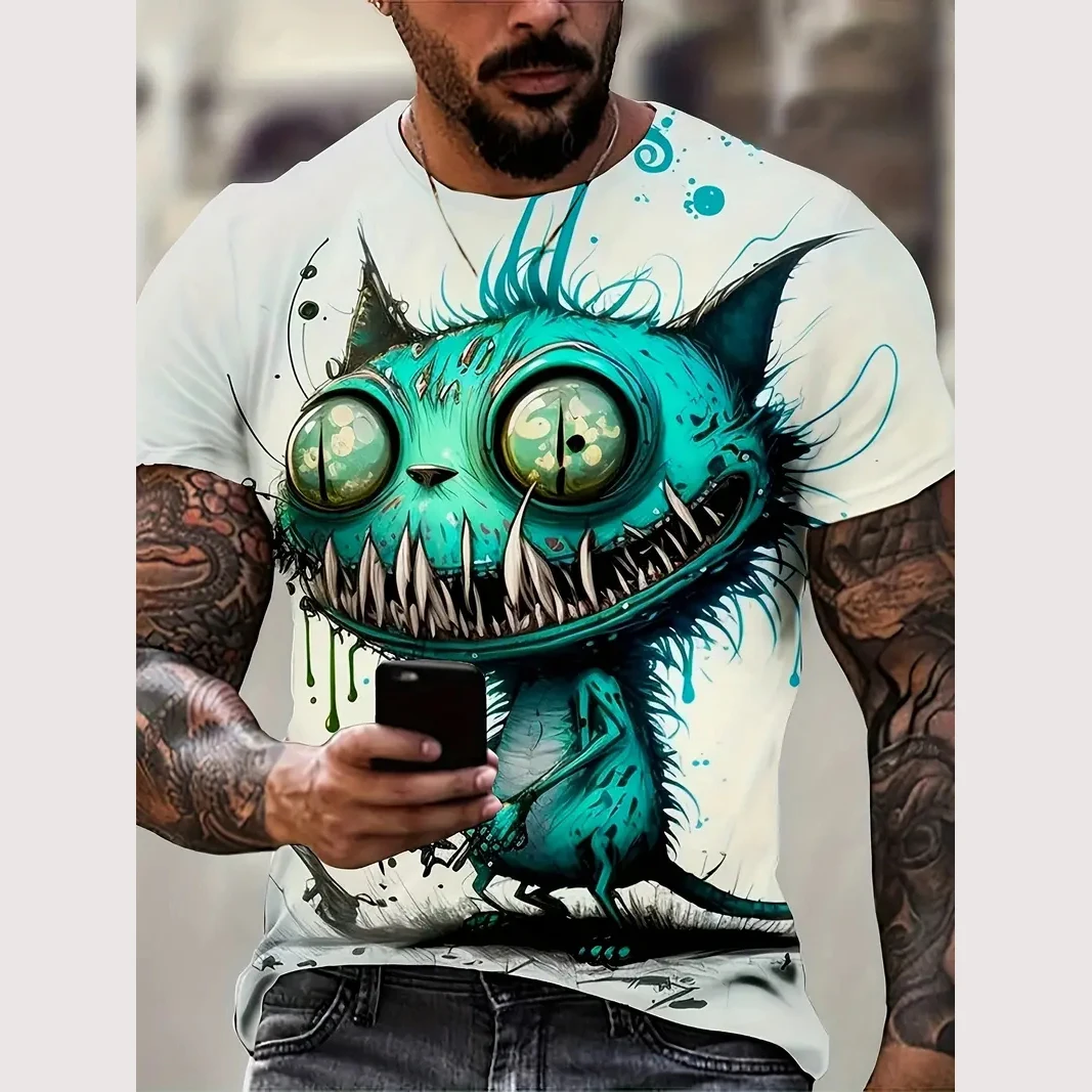 thumbnail image 1 of Camiseta de verano para hombre, informal, de calle, de manga corta, con estampado de dibujos animados en 3D, divertidas camisetas de animales, ropa de calle de moda para hombre, 1 of 5