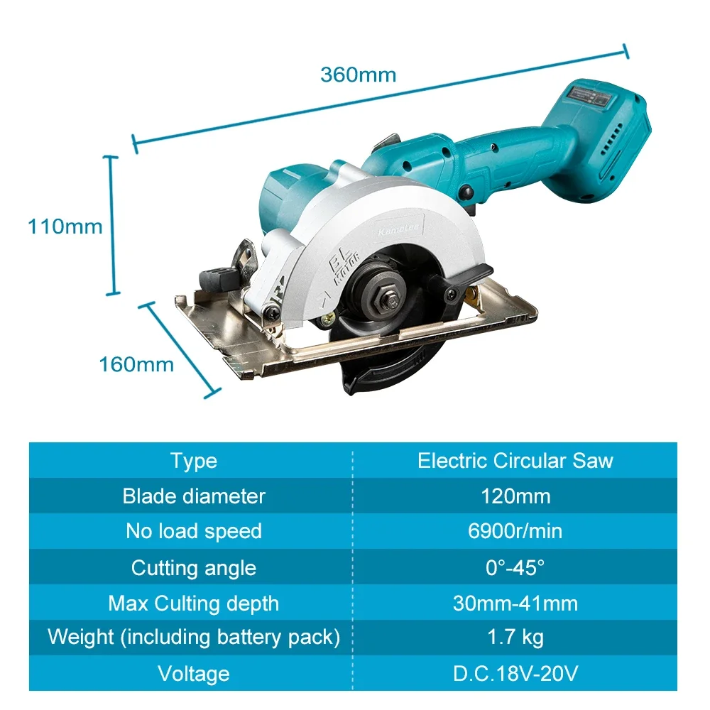 Kamolee 무선 충전식 원형 톱 5 인치 브러시리스 전기 톱 6000mA 휴대용 목공 전동 공구는 Makita 18V-21V 배터리와 호환됩니다.